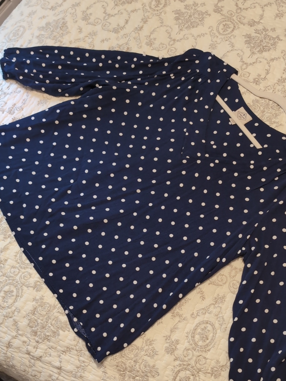 St. John's Bay Navy and White Polka Dot Top